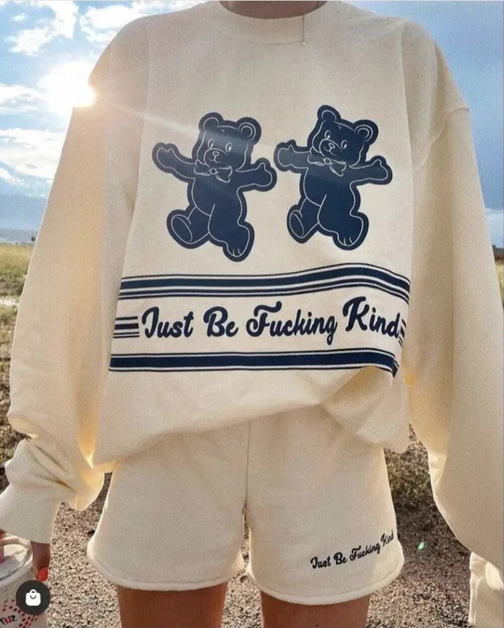 The Mayfair Group Just Be Fucking Kind Sweatshirt Cream Blue One Size Petite